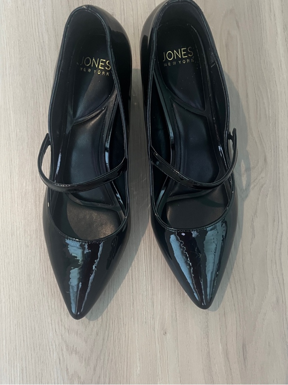 Jones New York Black Patent Pointed Mary Jane Heels